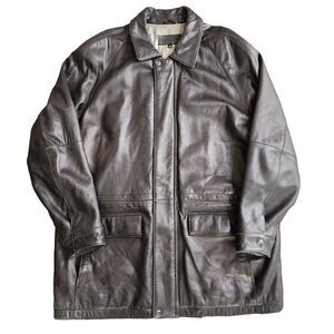 Men's Black Leather Military Jacket